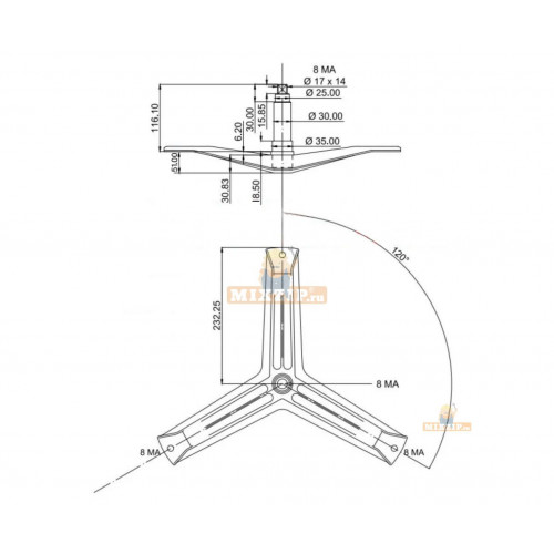 Крестовина для стиральной машины Bosch,Siemens 215113, 773699, 476181 (h вала - 117мм, 9000809334)