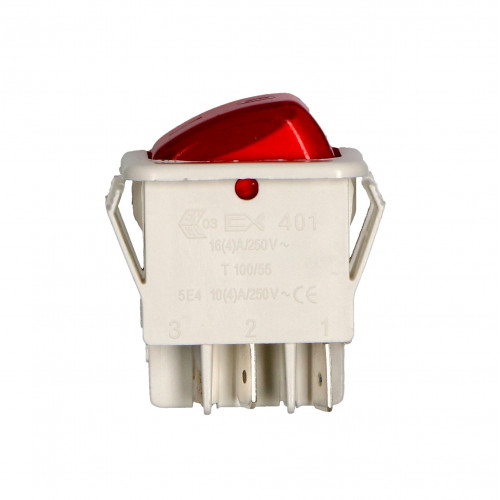 Выключатель BIPOLAR RED LIGHT SWITCH 16A (Bipolar with red light, white body. 16A 230V. 4 contacts, 6,3mm. Dimensions:22x30mm.) зам.