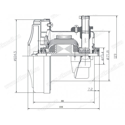 Мотор пылесоса 1200W, китай, H=104/35mm, D=105/72/23,, зам. VC07W29-SX