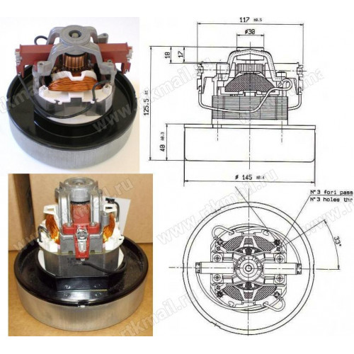 Мотор пылесоса 1000W, H126mm/h41, D145, AMETEK 060100005