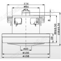 Мотор пылесоса 1400W китай (H=107/33mm, D135/138), зам. VAC046UN, 11me72, H076, (VCM09-1400W)