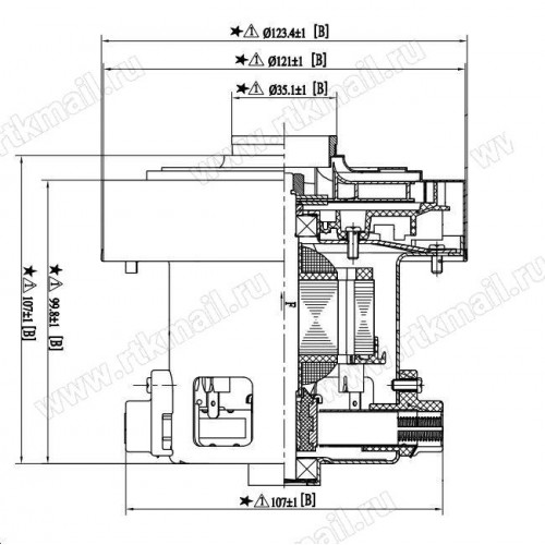 Мотор пылесоса 1500w, Н=120/42, D121/d35mm, (MKb9-G-T-O3) / KCL230-15