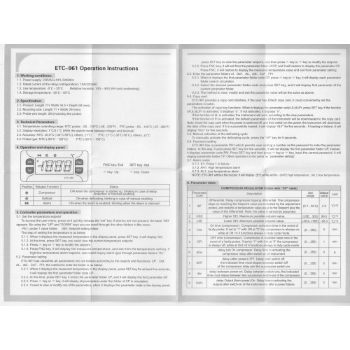 Цифровой термостат (контроллер) ETC-961 (1 NTC 10A), зам. DTM021UN