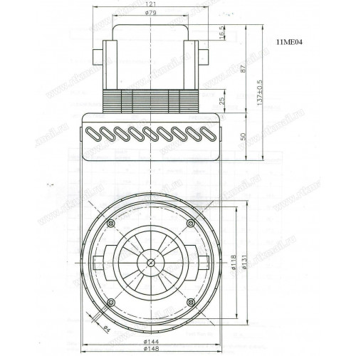 Мотор пылесоса AMETEK 1000w (моющий), H=137, h50-(40), D144, d79; A063400014, зам.H020, VAC000UN, 54AS013