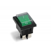 Выключатель BIPOLAR GREEN LIGHT SWITCH 20A (Series: SX82. 16A, 125V / 20A, 250V. Faston connection: 6,3x0,8mm. Green switch with white serigraphy 0/1, waterproof cap. Size: 22x30mm.) зам.