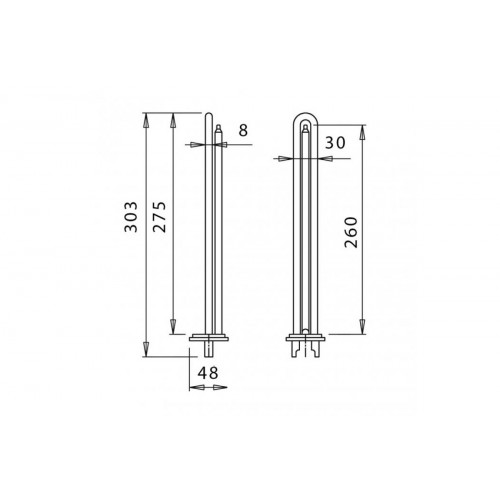 ТЭН Unival для водонагревателя (RCF, 1500W, D48, Без анода, L275) прямой Италия